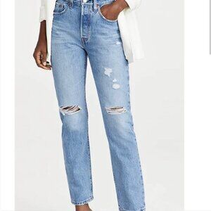 Levi's Women 501 Original Straight Leg High Rise Distressed Jeans